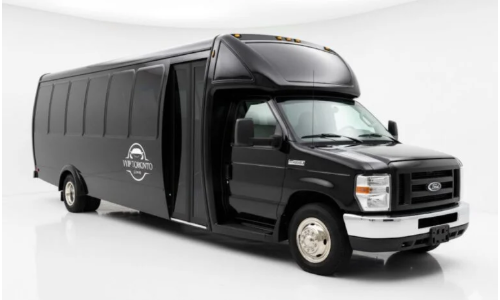 Black party bus with LED lighting for group events and airport transfers — VIP Airport Limo Toronto Billy Bishop